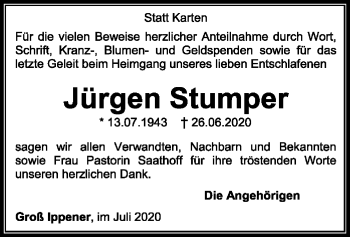 Traueranzeige von Jürgen Stumper von SYK