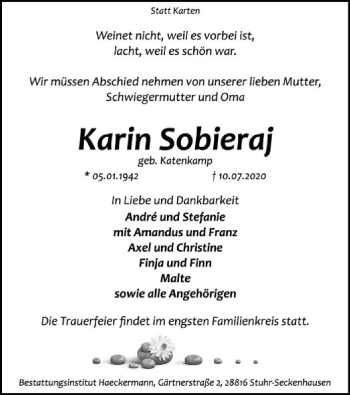 Traueranzeige von Karin Sobieraj von SYK