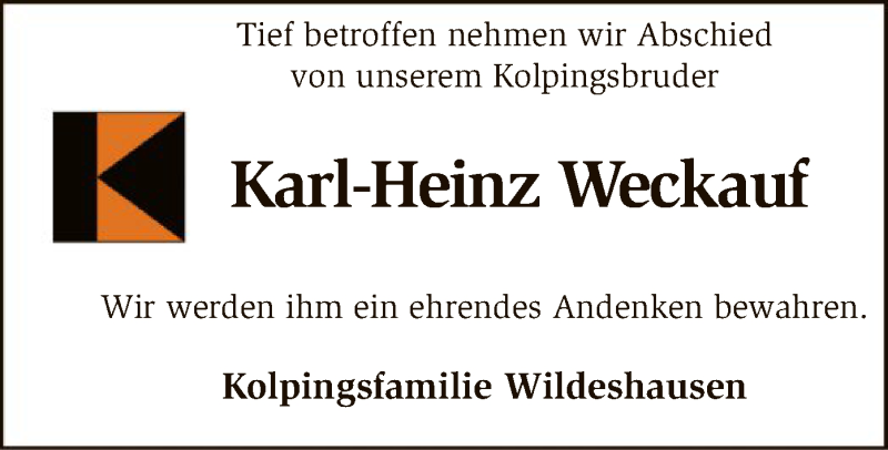  Traueranzeige für Karl-Heinz Weckauf vom 23.07.2020 aus SYK