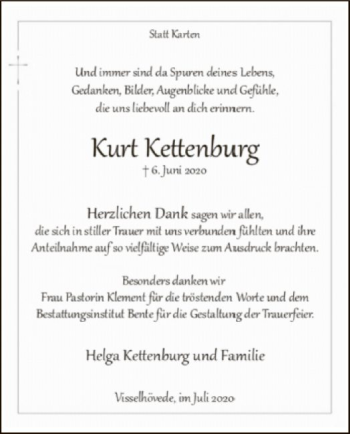 Traueranzeige von Kurt Kettenburg von SYK