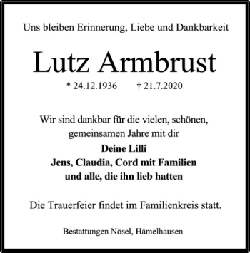 Traueranzeige von Lutz Armbrust von SYK