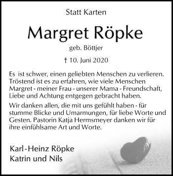 Traueranzeige von Margret Röpke von SYK