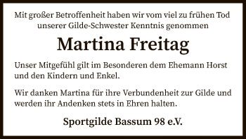 Traueranzeige von Martina Freitag von SYK