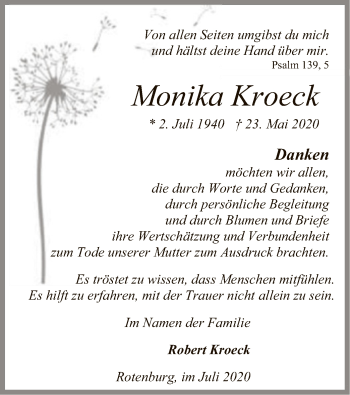 Traueranzeige von Monika Kroeck von SYK