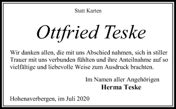 Traueranzeige von Ottfried Teske von SYK