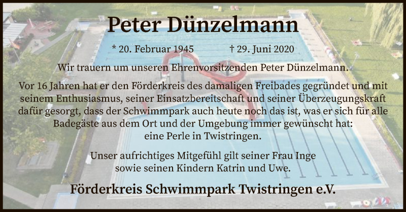  Traueranzeige für Peter Dünzelmann vom 02.07.2020 aus SYK