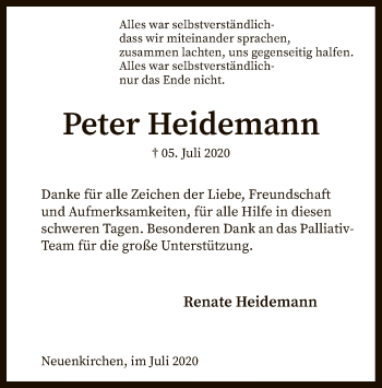 Traueranzeige von Peter Heidemann von SYK