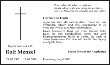 Traueranzeige von Rolf Menzel von SYK