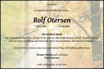 Traueranzeige von Rolf Otersen von SYK