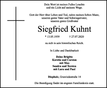 Traueranzeige von Siegfried Kuhnt von SYK