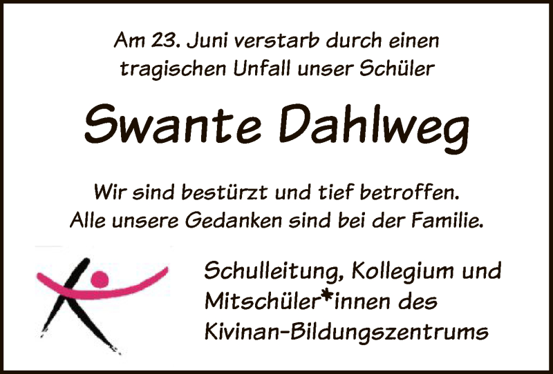  Traueranzeige für Swante Dahlweg vom 03.07.2020 aus SYK