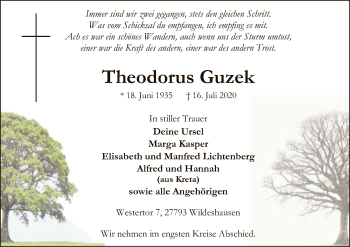 Traueranzeige von Theodorus Guzek von SYK