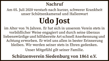 Traueranzeige von Udo Jost von SYK