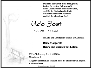 Traueranzeige von Udo Jost von SYK