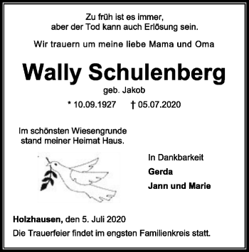 Traueranzeige von Wally Schulenberg von SYK