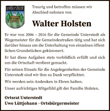 Traueranzeige von Walter Holsten von SYK