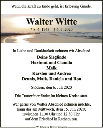 Traueranzeige von Walter Witte von SYK