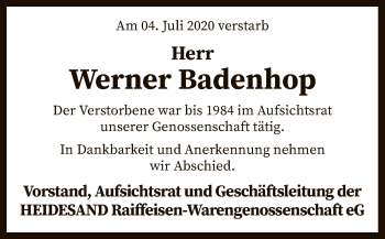 Traueranzeige von Werner Badenhop von SYK