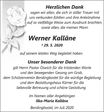 Traueranzeige von Werner Kalläne von SYK