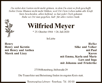 Traueranzeige von Wilfried Meyer von SYK