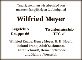 Traueranzeige von Wilfried Meyer von SYK