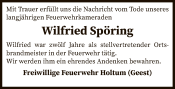 Traueranzeige von Wilfried Spöring von SYK