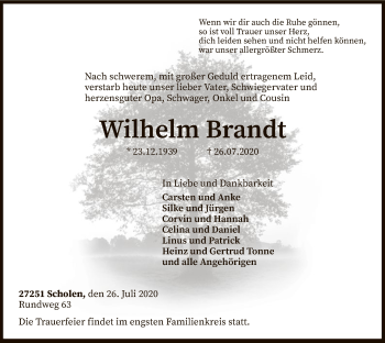 Traueranzeige von Wilhelm Brandt von SYK