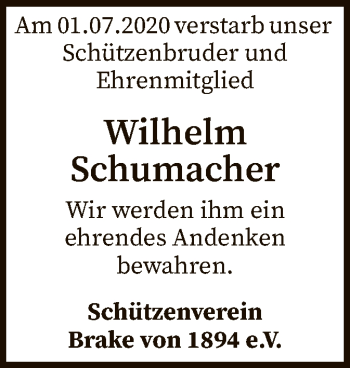 Traueranzeige von Wilhelm Schumacher von SYK