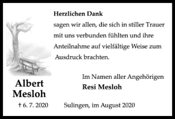 Traueranzeige von Albert Mesloh von SYK