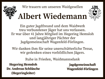 Traueranzeige von Albert Wiedemann von SYK