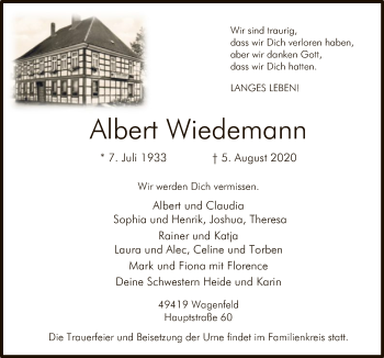 Traueranzeige von Albert Wiedemann von SYK