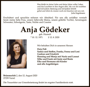 Traueranzeige von Anja Gödeker von SYK