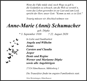 Traueranzeige von Anne-Marie Schumacher von SYK