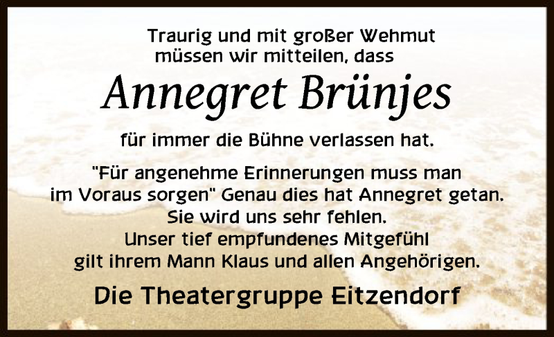  Traueranzeige für Annegret Brünjes vom 29.08.2020 aus SYK
