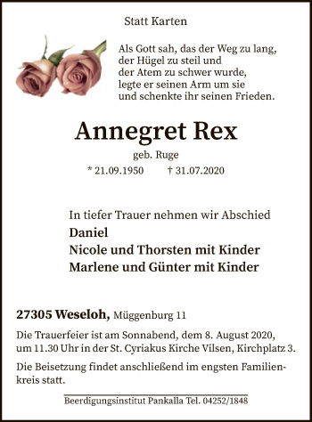 Traueranzeige von Annegret Rex von SYK