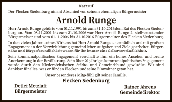 Traueranzeige von Arnold Runge von SYK