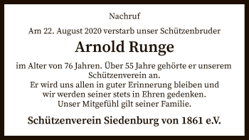 Traueranzeige von Arnold Runge von SYK