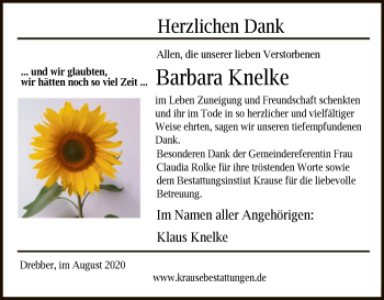 Traueranzeige von Barbara Franziska Anna Knelke von SYK