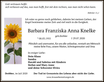 Traueranzeige von Barbara Franziska Anna Knelke von SYK