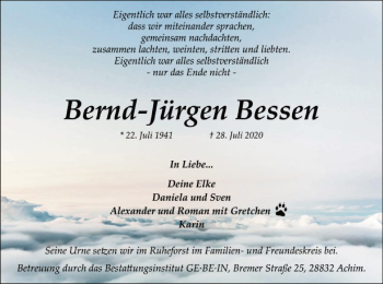 Traueranzeige von Bernd-Jürgen Bessen von SYK