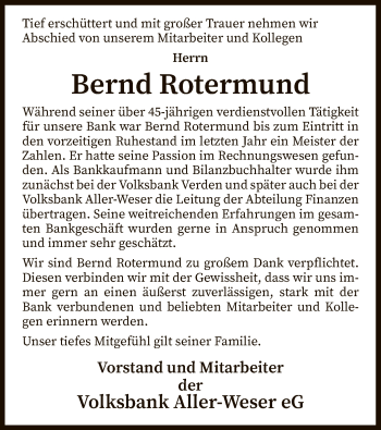 Traueranzeige von Bernd Rotermund von SYK