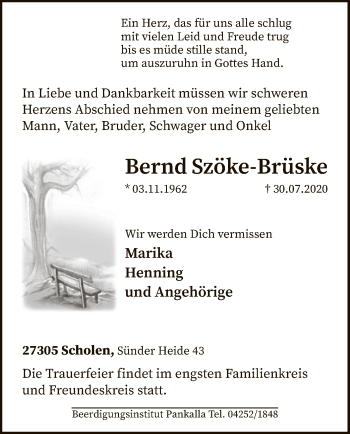 Traueranzeige von Bernd Szöke-Brüske von SYK