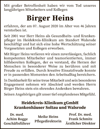 Traueranzeige von Birger Heins von SYK