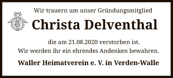 Traueranzeige von Christa Delventhal von SYK