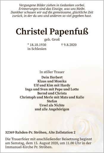 Traueranzeige von Christel Papenfuß von SYK