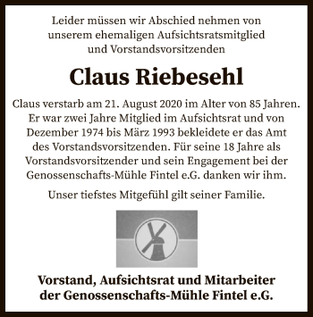 Traueranzeige von Claus Riebesehl von SYK