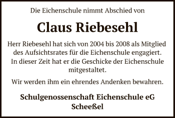 Traueranzeige von Claus Riebesehl von SYK