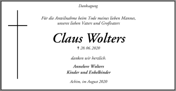 Traueranzeige von Claus Wolters von SYK