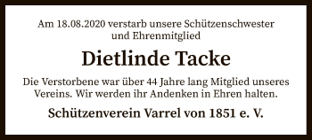 Traueranzeige von Dietlinde Tacke von SYK