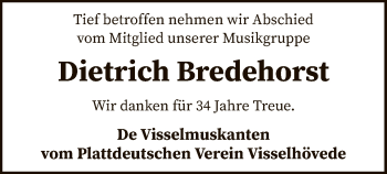 Traueranzeige von Dietrich Bredehorst von SYK